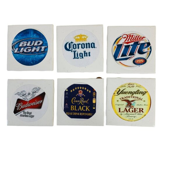 Beer Tile Drink Coaster Set of 6 Ceramic Man Cave Home Bar Decor Tiki Party - Picture 11 of 12